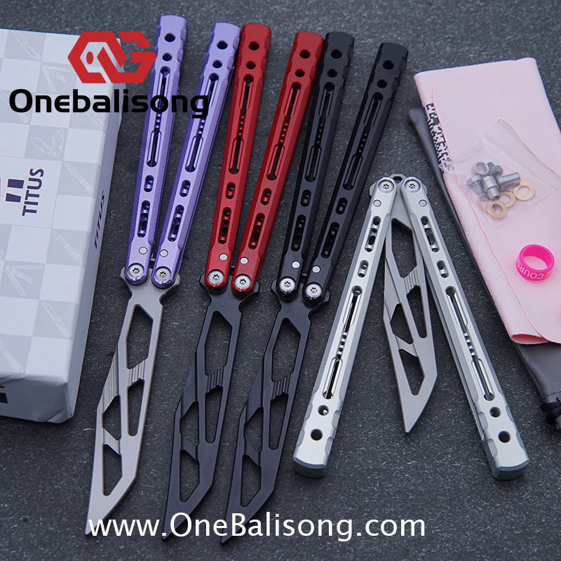 TITUS Sirius Ceramic Version Balisong Clone 7075 Aviation Aluminum Alloy Handle 5cr13Mov/14C28N Stainless Steel Fake Blade Bushing