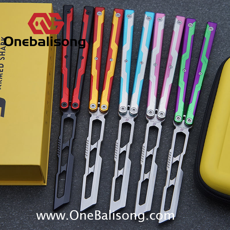 Armed Shark Ajax Balisong Clone Seven Series Aluminum Alloy G10 Patch Handle Stainless Steel Trainer Blade Bushing Balisong