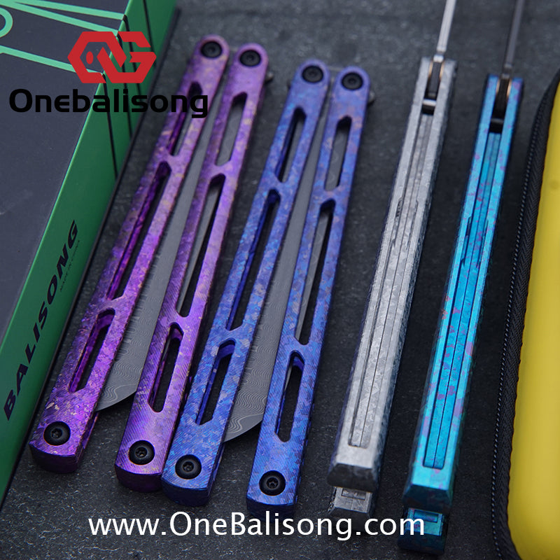 ARMED SHARK Tsunami Fake Blade Balisong Clone Ice crystal titanium alloy/TC4 Titanium alloy handle Damascus stainless steel blade Bushing