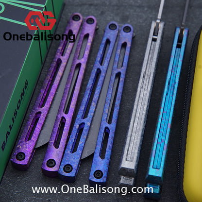 ARMED SHARK Tsunami Fake Blade Balisong Clone Ice crystal titanium alloy/TC4 Titanium alloy handle Damascus stainless steel blade Bushing