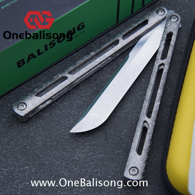 ARMED SHARK Tsunami Fake Blade Balisong Clone Ice crystal titanium alloy/TC4 Titanium alloy handle Damascus stainless steel blade Bushing