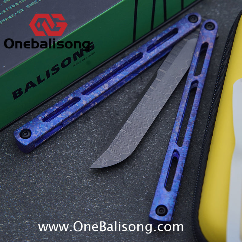 ARMED SHARK Tsunami Fake Blade Balisong Clone Ice crystal titanium alloy/TC4 Titanium alloy handle Damascus stainless steel blade Bushing