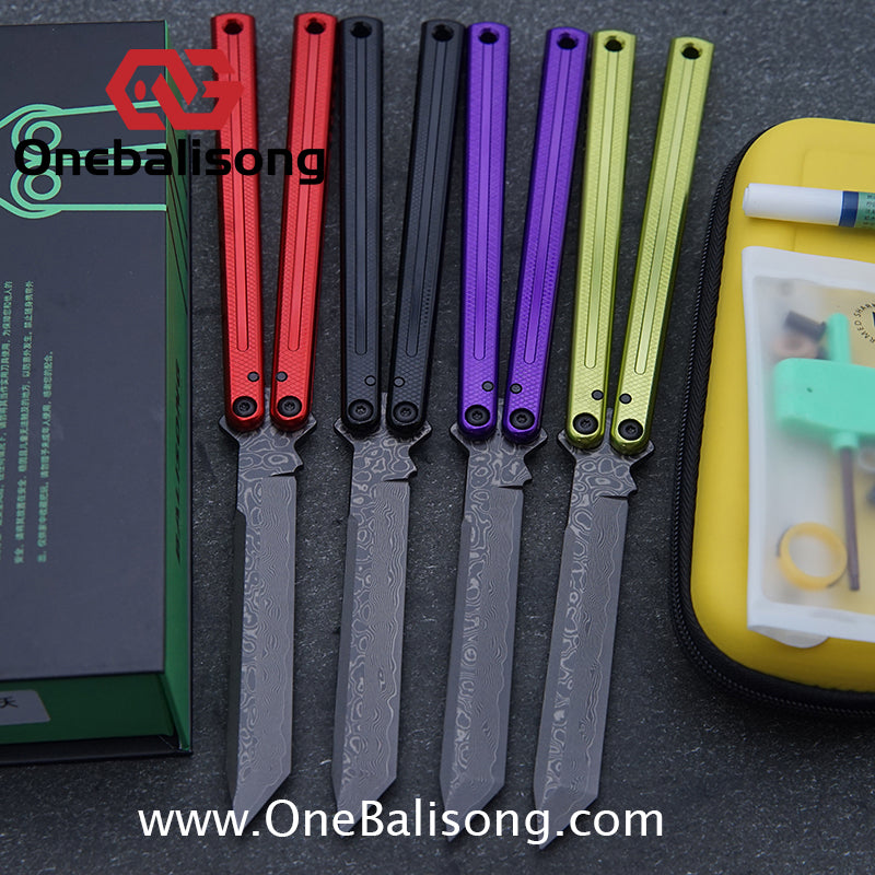 ARMED SHARK Glide Kraken Version Balisong clone Damascus fake blade/Trainer Seven series aluminum alloy handle stainless steel  blade Bushings
