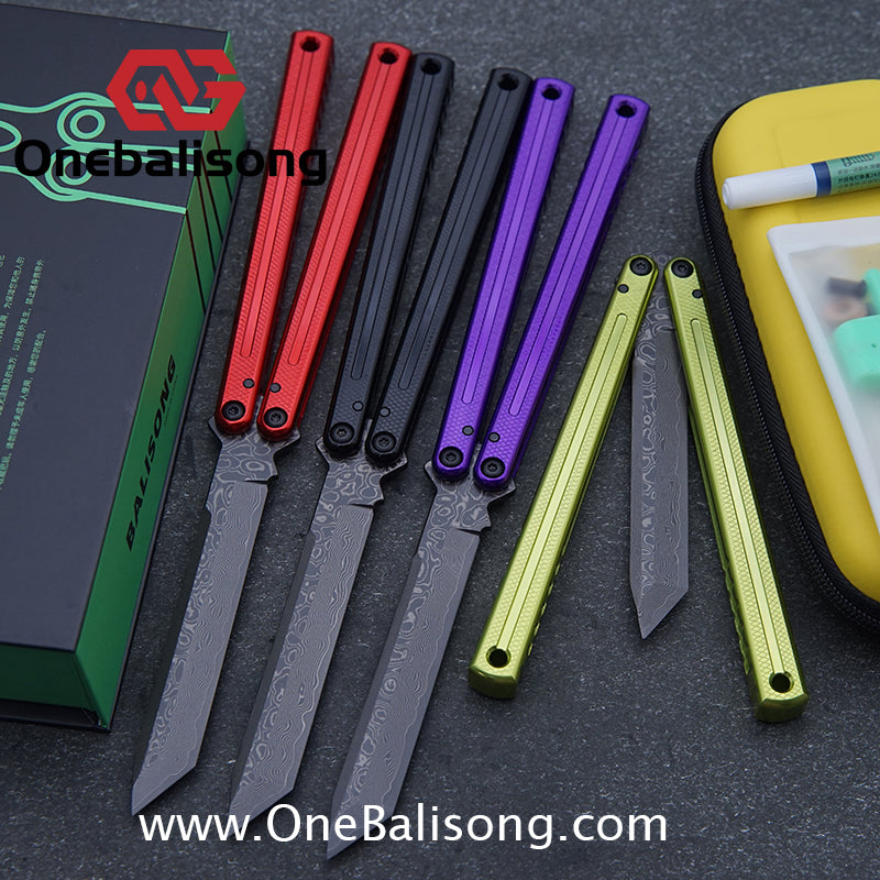 ARMED SHARK Glide Kraken Version Balisong clone Damascus fake blade/Trainer Seven series aluminum alloy handle stainless steel  blade Bushings