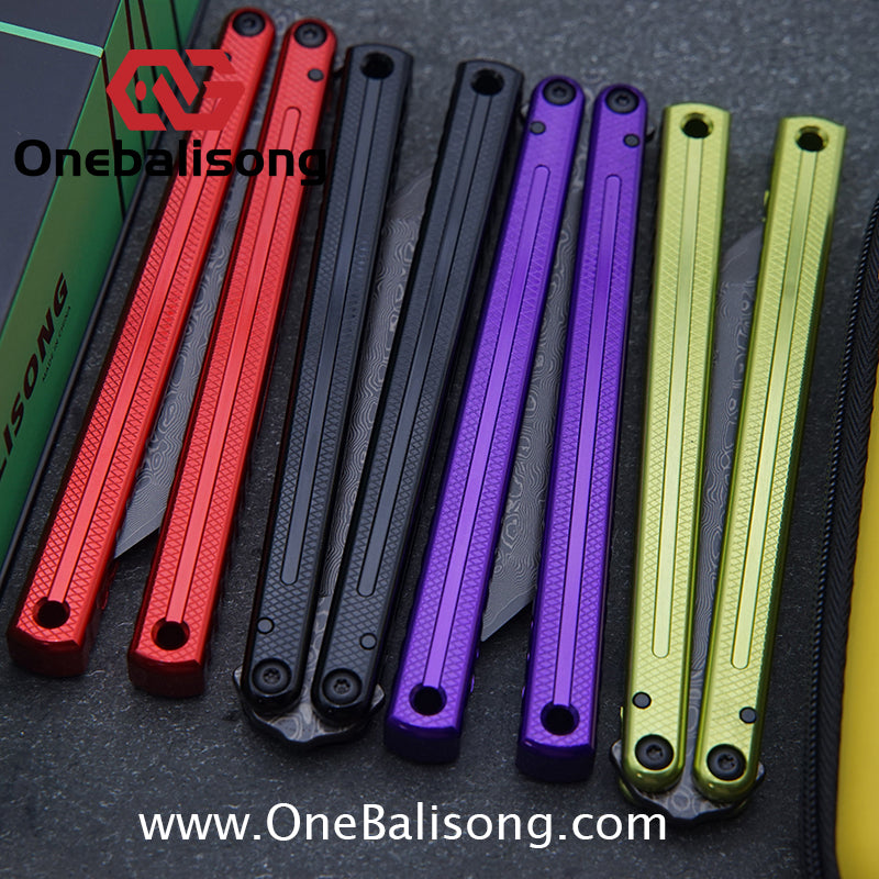 ARMED SHARK Glide Kraken Version Balisong clone Damascus fake blade/Trainer Seven series aluminum alloy handle stainless steel  blade Bushings