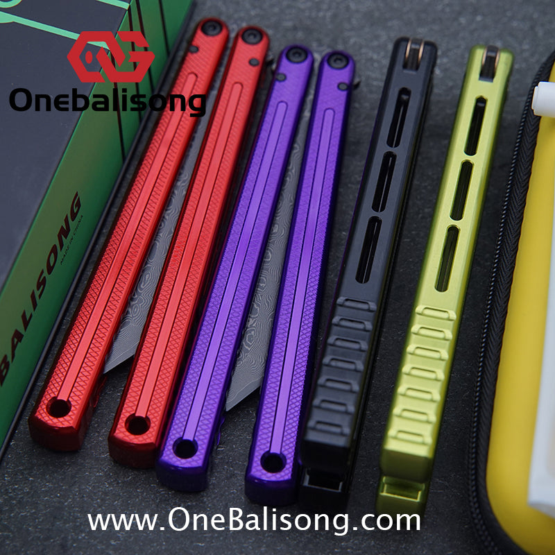 ARMED SHARK Glide Kraken Version Balisong clone Damascus fake blade/Trainer Seven series aluminum alloy handle stainless steel  blade Bushings