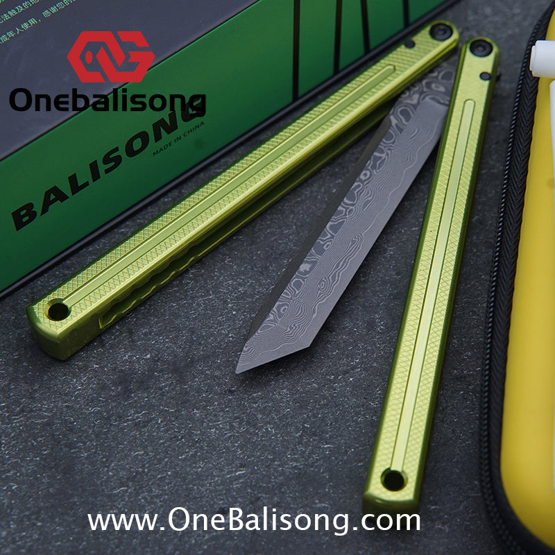 ARMED SHARK Glide Kraken Version Balisong clone Damascus fake blade/Trainer Seven series aluminum alloy handle stainless steel  blade Bushings