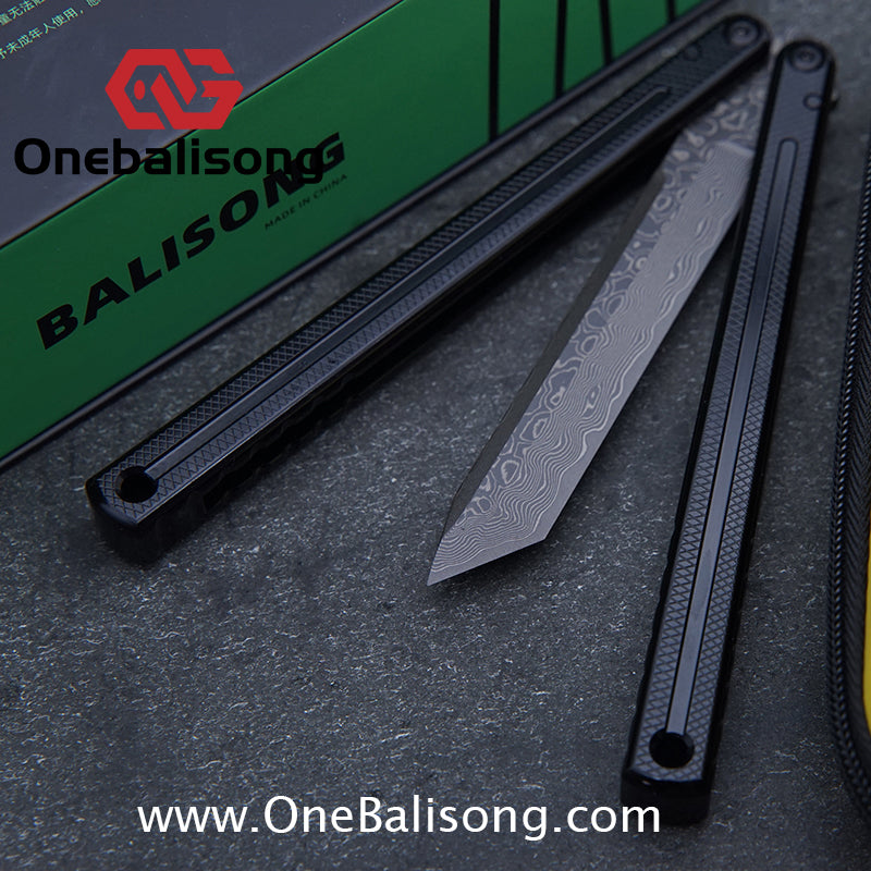 ARMED SHARK Glide Kraken Version Balisong clone Damascus fake blade/Trainer Seven series aluminum alloy handle stainless steel  blade Bushings