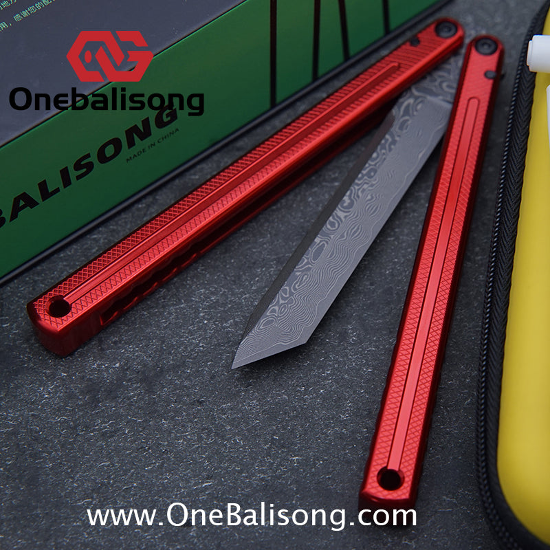 ARMED SHARK Glide Kraken Version Balisong clone Damascus fake blade/Trainer Seven series aluminum alloy handle stainless steel  blade Bushings