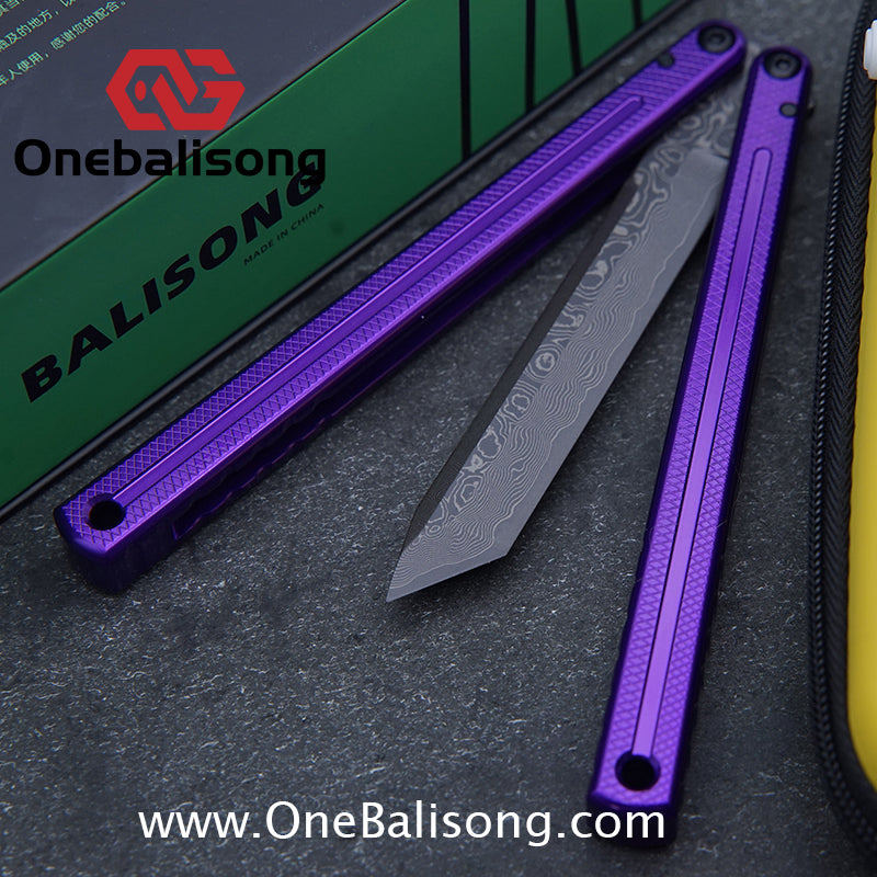 ARMED SHARK Glide Kraken Version Balisong clone Damascus fake blade/Trainer Seven series aluminum alloy handle stainless steel  blade Bushings