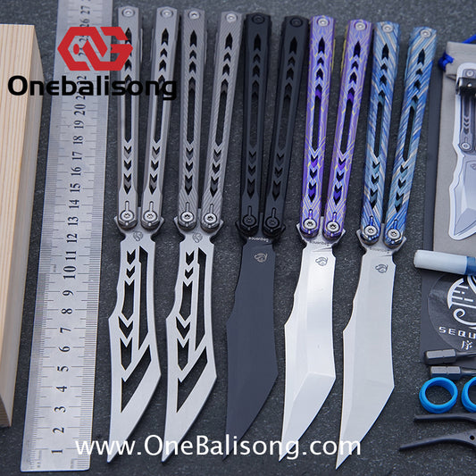 Sequence Bitter Cold Original Balisong Titanium Alloy Handle Stainless Steel Blade Bushings