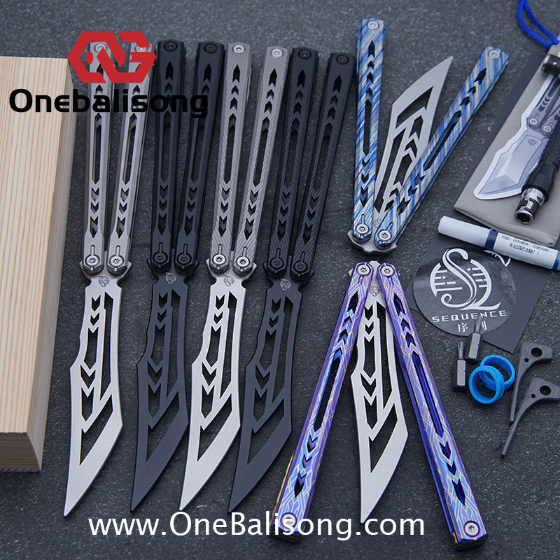 Sequence Bitter Cold Original Balisong Titanium Alloy Handle Stainless Steel Blade Bushings