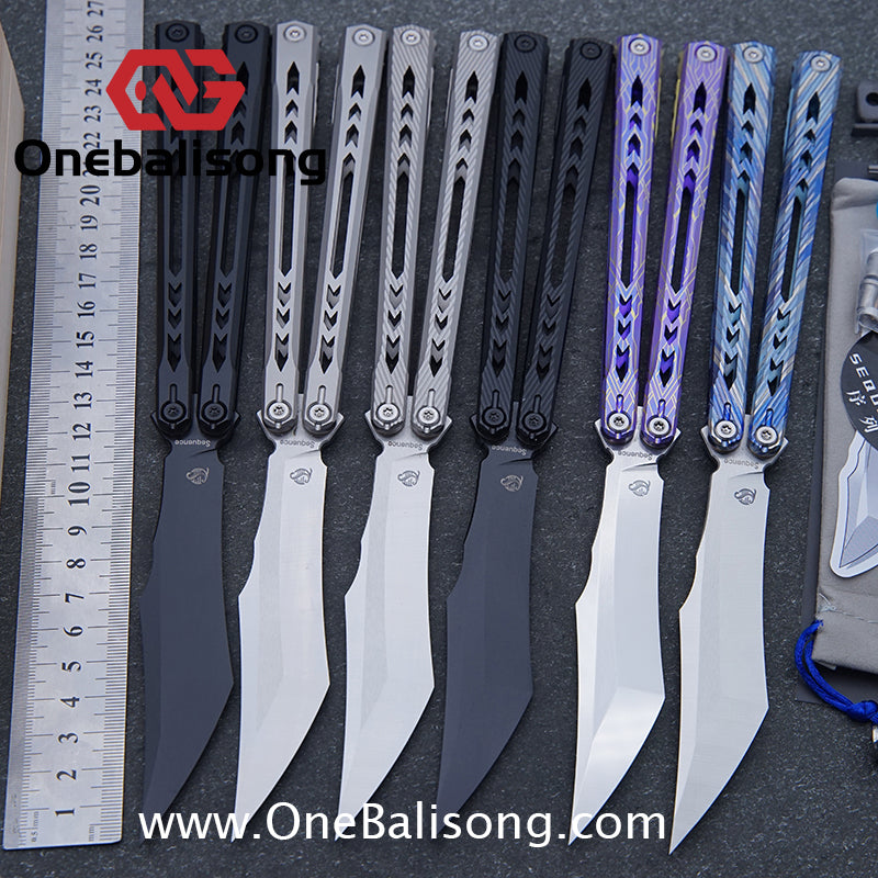 Sequence Bitter Cold Original Balisong Titanium Alloy Handle Stainless Steel Blade Bushings