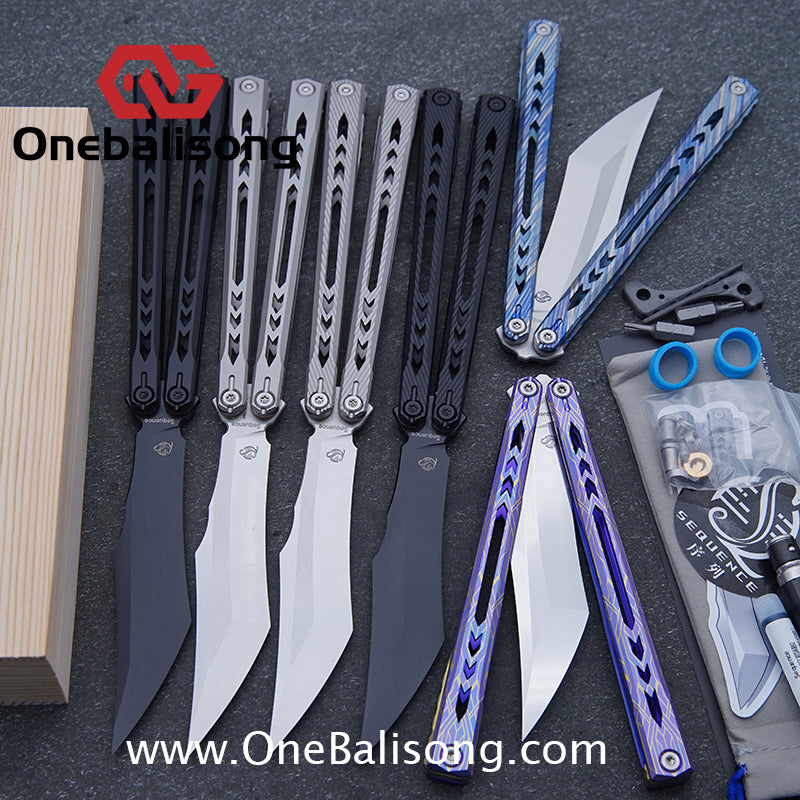 Sequence Bitter Cold Original Balisong Titanium Alloy Handle Stainless Steel Blade Bushings