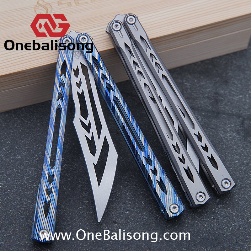 Sequence Bitter Cold Original Balisong Titanium Alloy Handle Stainless Steel Blade Bushings