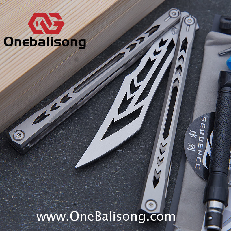 Sequence Bitter Cold Original Balisong Titanium Alloy Handle Stainless Steel Blade Bushings