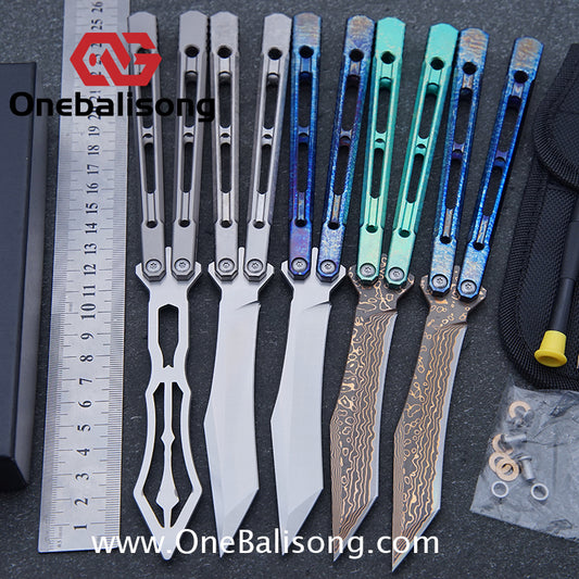THEONE Reaper/Blackbird Balisong Clone TC4 Titanium Alloy Handle Stainless Steel Blade One-piece structure Bushing