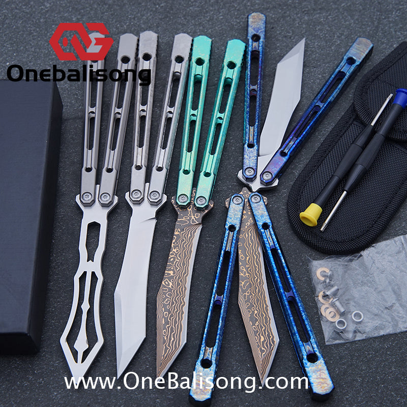 THEONE Reaper/Blackbird Balisong Clone TC4 Titanium Alloy Handle Stainless Steel Blade One-piece structure Bushing