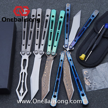 THEONE Reaper/Blackbird Balisong Clone TC4 Titanium Alloy Handle Stainless Steel Blade One-piece structure Bushing