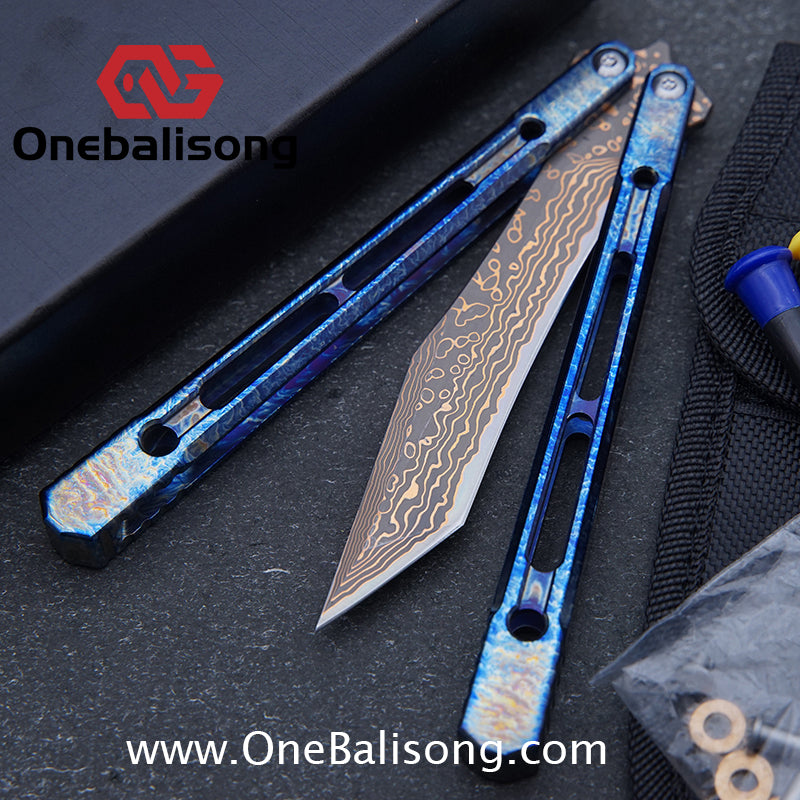 THEONE Reaper/Blackbird Balisong Clone TC4 Titanium Alloy Handle Stainless Steel Blade One-piece structure Bushing