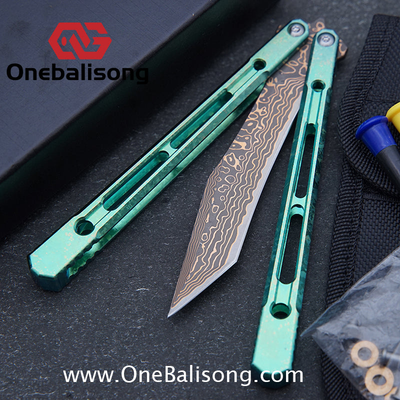 THEONE Reaper/Blackbird Balisong Clone TC4 Titanium Alloy Handle Stainless Steel Blade One-piece structure Bushing