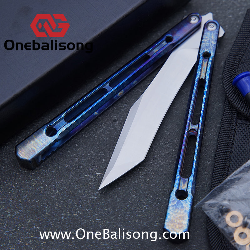 THEONE Reaper/Blackbird Balisong Clone TC4 Titanium Alloy Handle Stainless Steel Blade One-piece structure Bushing