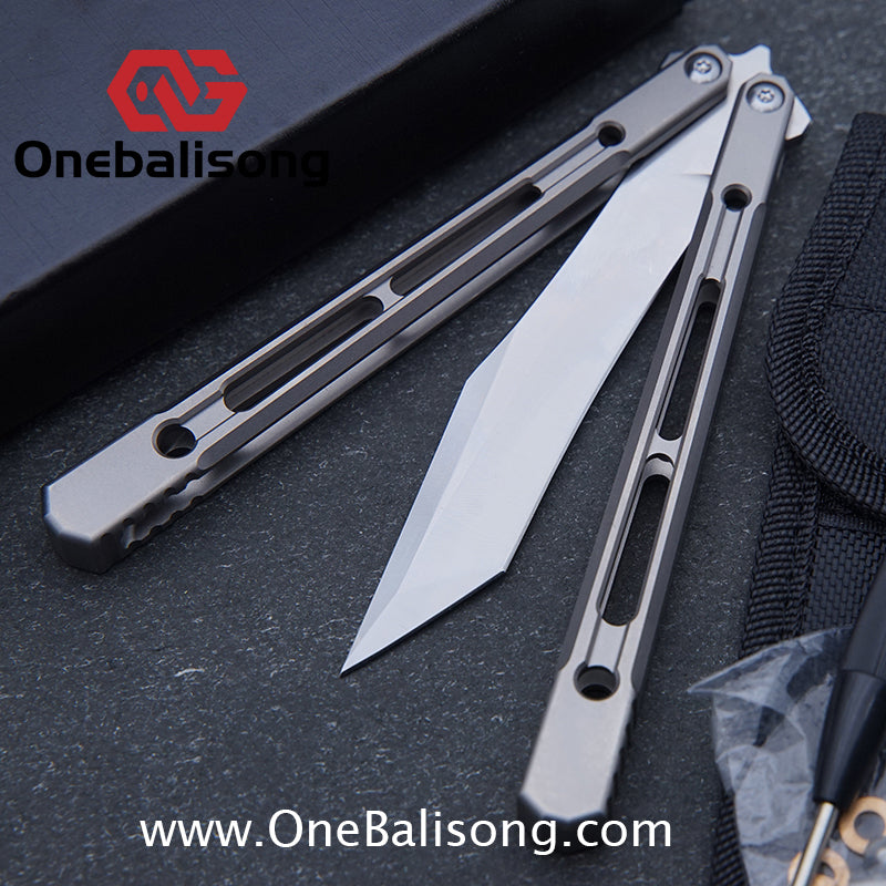 THEONE Reaper/Blackbird Balisong Clone TC4 Titanium Alloy Handle Stainless Steel Blade One-piece structure Bushing