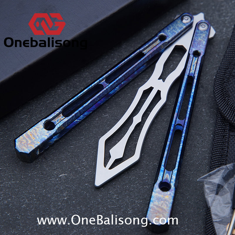 THEONE Reaper/Blackbird Balisong Clone TC4 Titanium Alloy Handle Stainless Steel Blade One-piece structure Bushing