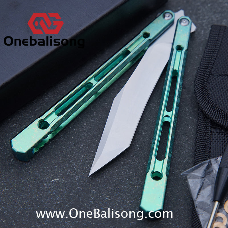 THEONE Reaper/Blackbird Balisong Clone TC4 Titanium Alloy Handle Stainless Steel Blade One-piece structure Bushing