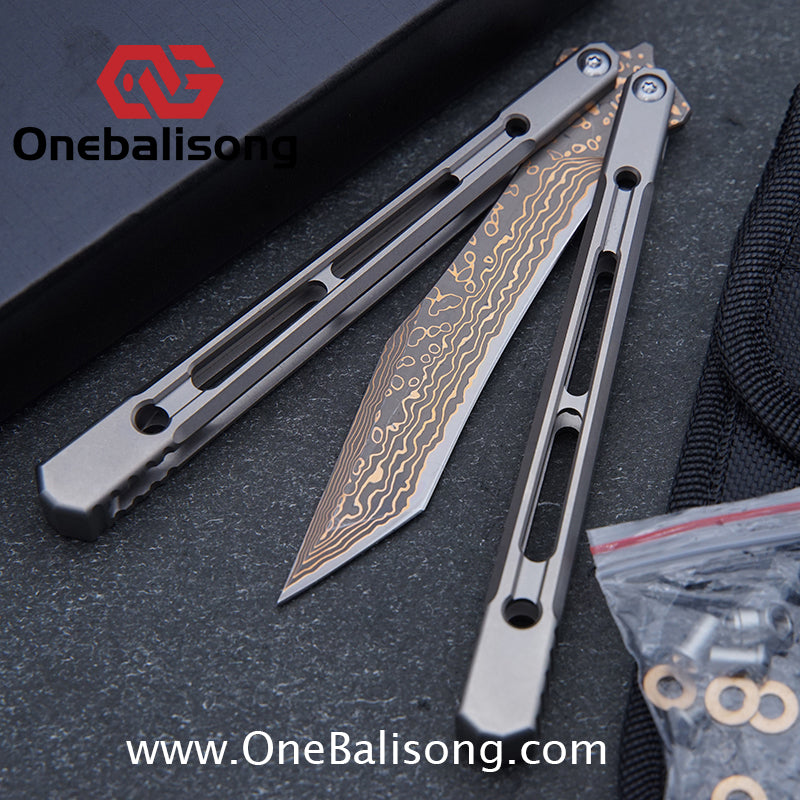 THEONE Reaper/Blackbird Balisong Clone TC4 Titanium Alloy Handle Stainless Steel Blade One-piece structure Bushing