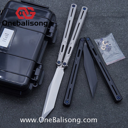 H-air Titanium Knicks Balisong Seven Series Titanium Alloy Handle Stainless Steel Blade Bushings