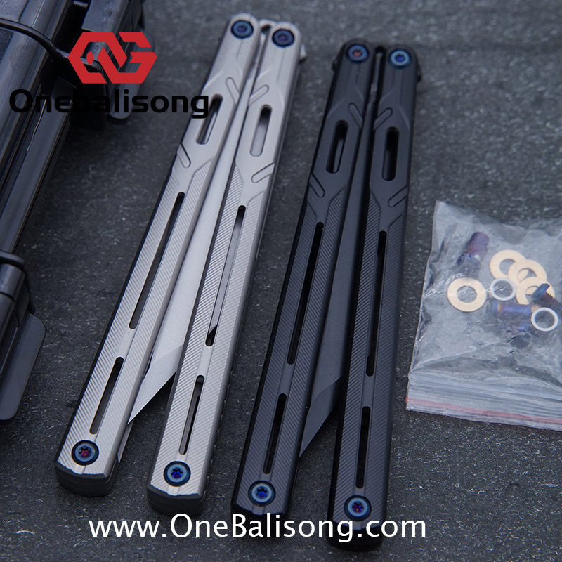 H-air Titanium Knicks Balisong Seven Series Titanium Alloy Handle Stainless Steel Blade Bushings