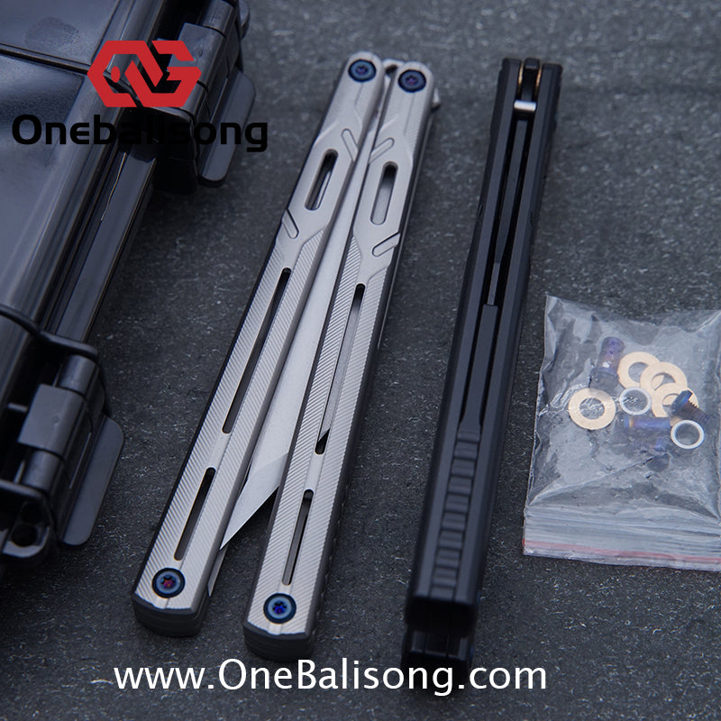 H-air Titanium Knicks Balisong Seven Series Titanium Alloy Handle Stainless Steel Blade Bushings