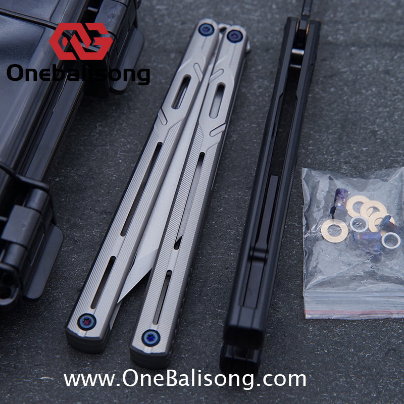 H-air Titanium Knicks Balisong Seven Series Titanium Alloy Handle Stainless Steel Blade Bushings