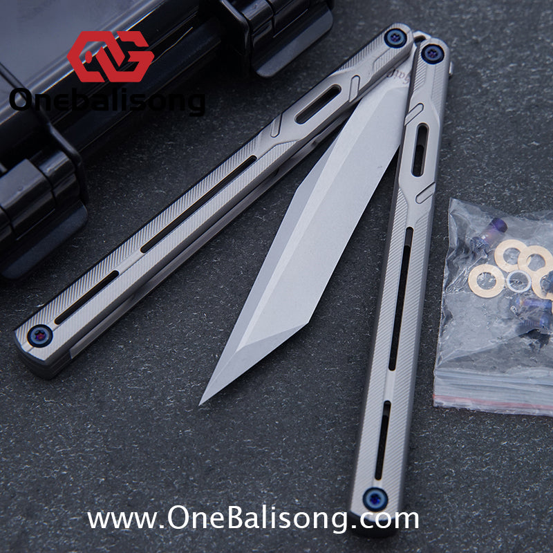 H-air Titanium Knicks Balisong Seven Series Titanium Alloy Handle Stainless Steel Blade Bushings
