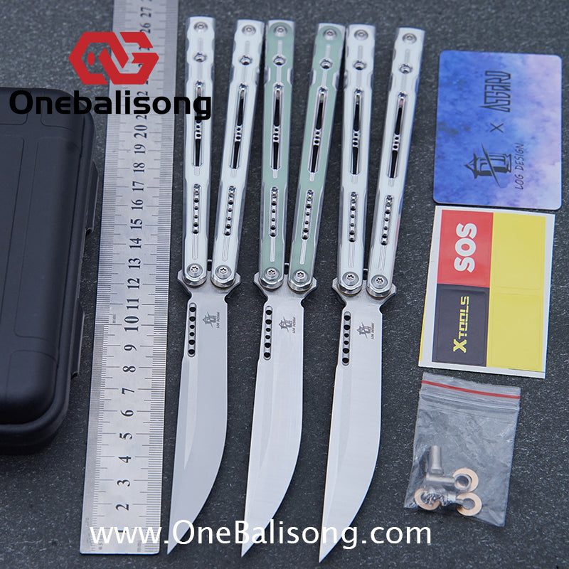 Log & Asgard Lyra V2 Balisong Aluminum Alloy Handle G10 paster Stainless Steel Fake Blade Sandwich Structure Bushing
