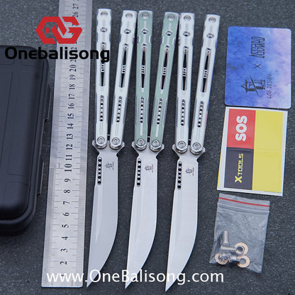 Log & Asgard Lyra V2 Balisong Aluminum Alloy Handle G10 paster Stainless Steel Fake Blade Sandwich Structure Bushing