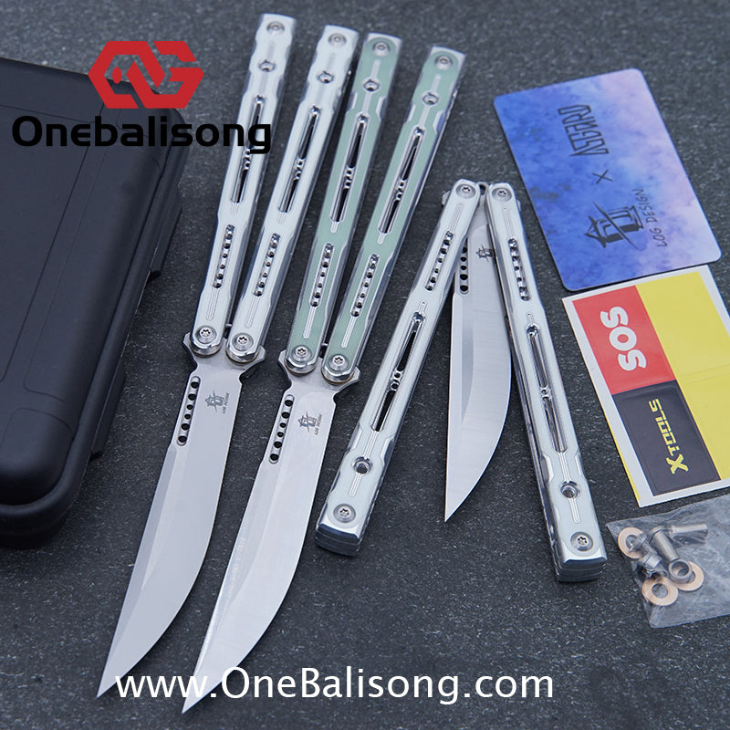 Log & Asgard Lyra V2 Balisong Aluminum Alloy Handle G10 paster Stainless Steel Fake Blade Sandwich Structure Bushing
