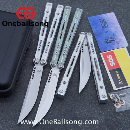 Log & Asgard Lyra V2 Balisong Aluminum Alloy Handle G10 paster Stainless Steel Fake Blade Sandwich Structure Bushing