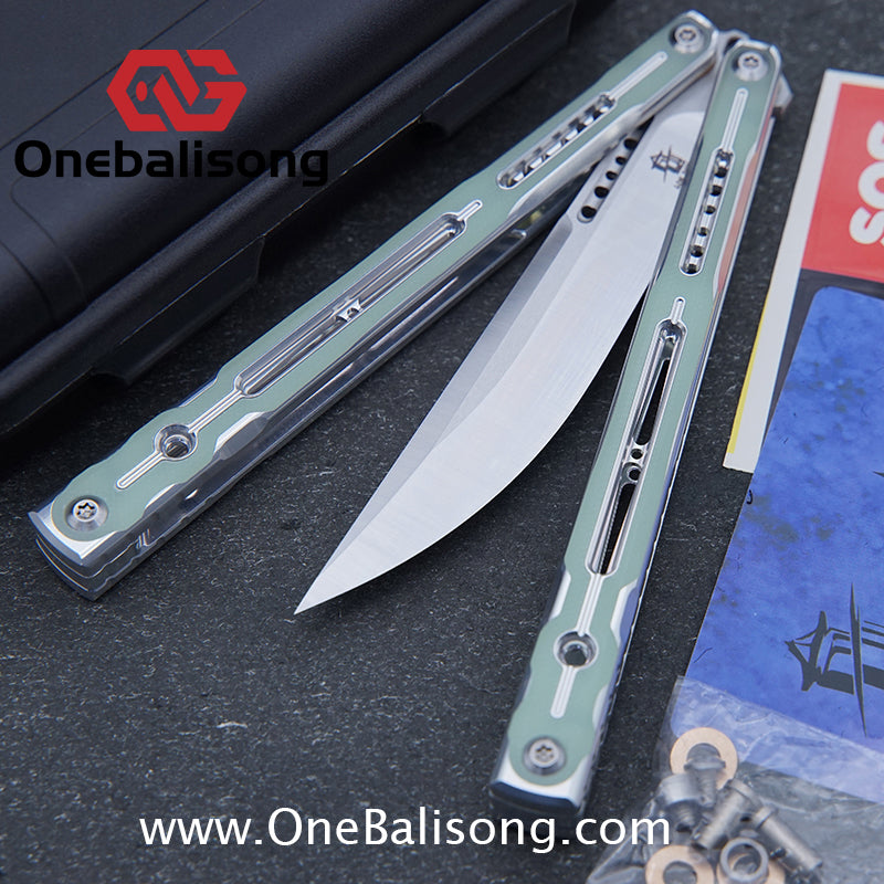 Log & Asgard Lyra V2 Balisong Aluminum Alloy Handle G10 paster Stainless Steel Fake Blade Sandwich Structure Bushing