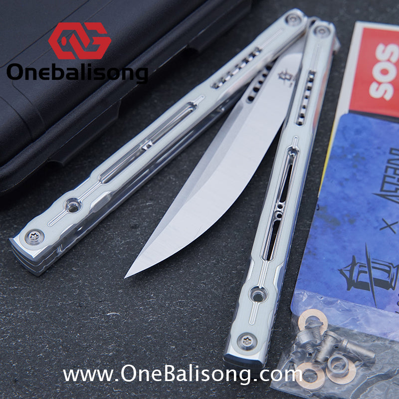 Log & Asgard Lyra V2 Balisong Aluminum Alloy Handle G10 paster Stainless Steel Fake Blade Sandwich Structure Bushing