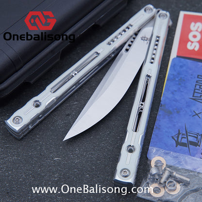 Log & Asgard Lyra V2 Balisong Aluminum Alloy Handle G10 paster Stainless Steel Fake Blade Sandwich Structure Bushing