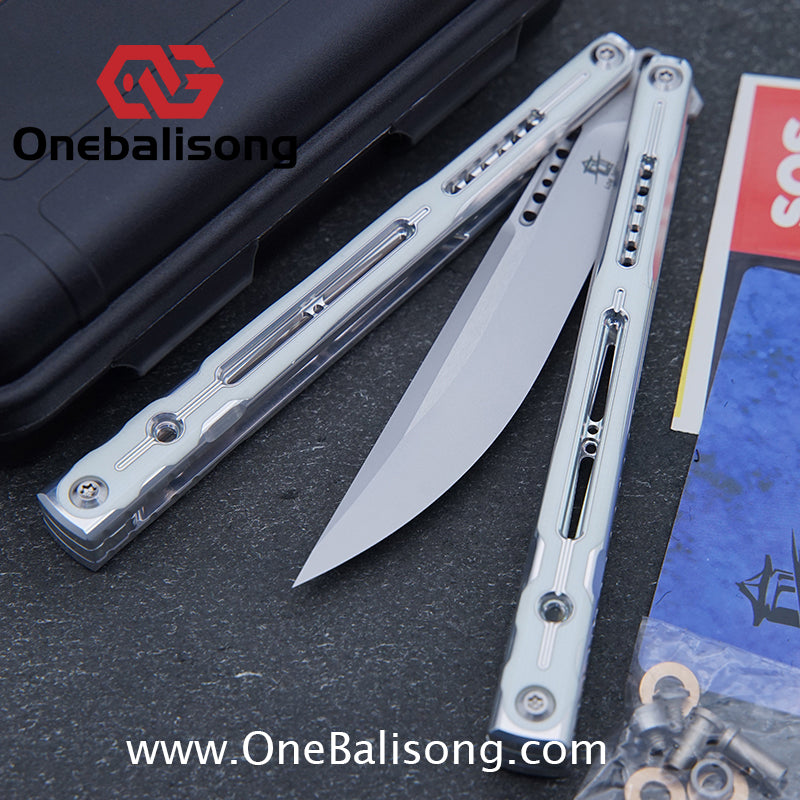 Log & Asgard Lyra V2 Balisong Aluminum Alloy Handle G10 paster Stainless Steel Fake Blade Sandwich Structure Bushing