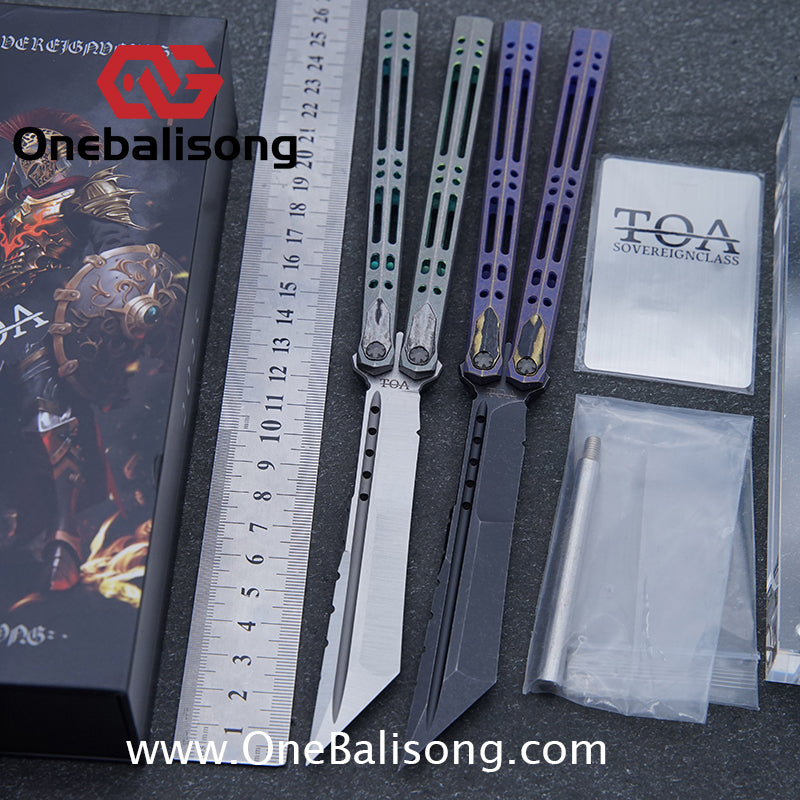 TOA ARES Original Balisong Titanium Alloy Handle Bohler M390 Stainless Steel Fake Blade Bushing