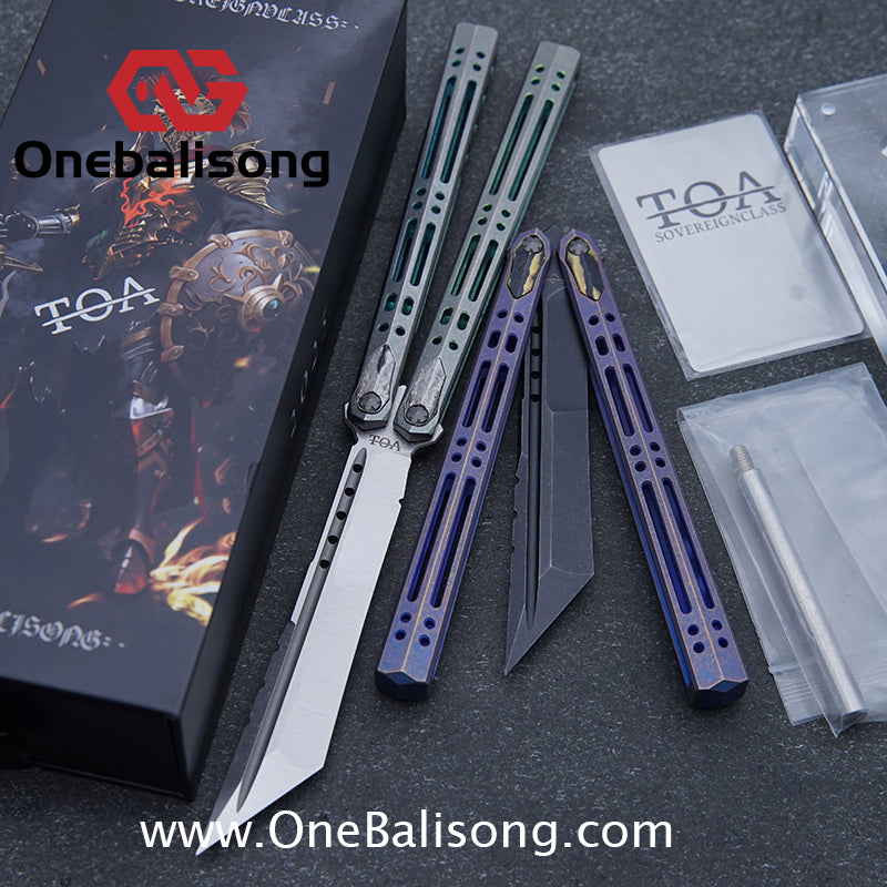 TOA ARES Original Balisong Titanium Alloy Handle Bohler M390 Stainless Steel Fake Blade Bushing