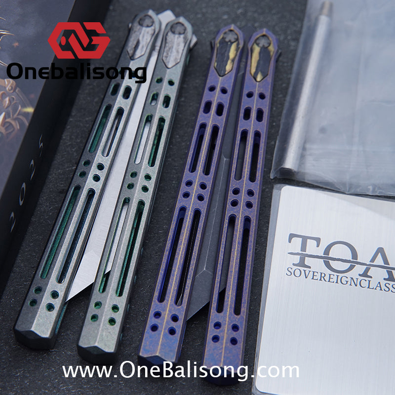TOA ARES Original Balisong Titanium Alloy Handle Bohler M390 Stainless Steel Fake Blade Bushing