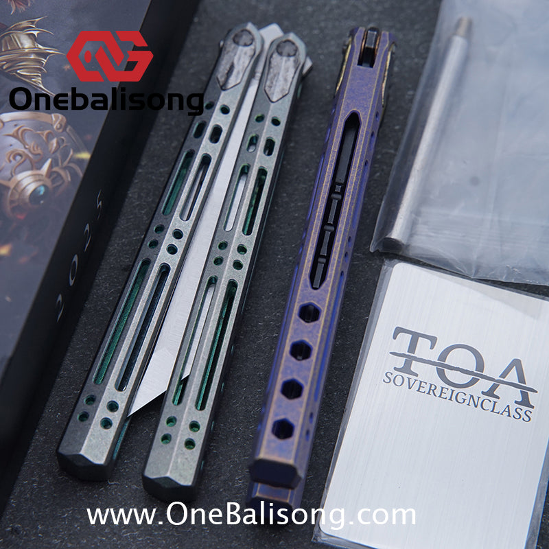 TOA ARES Original Balisong Titanium Alloy Handle Bohler M390 Stainless Steel Fake Blade Bushing