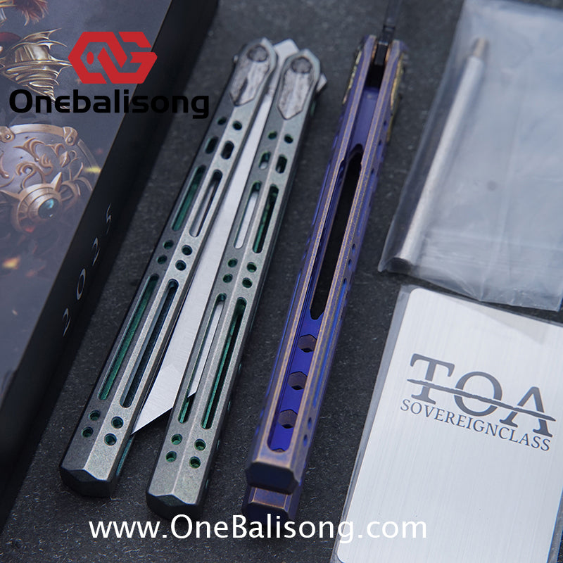 TOA ARES Original Balisong Titanium Alloy Handle Bohler M390 Stainless Steel Fake Blade Bushing