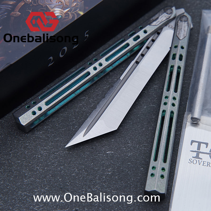 TOA ARES Original Balisong Titanium Alloy Handle Bohler M390 Stainless Steel Fake Blade Bushing