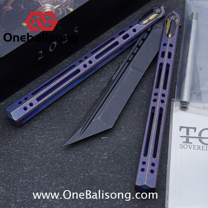 TOA ARES Original Balisong Titanium Alloy Handle Bohler M390 Stainless Steel Fake Blade Bushing